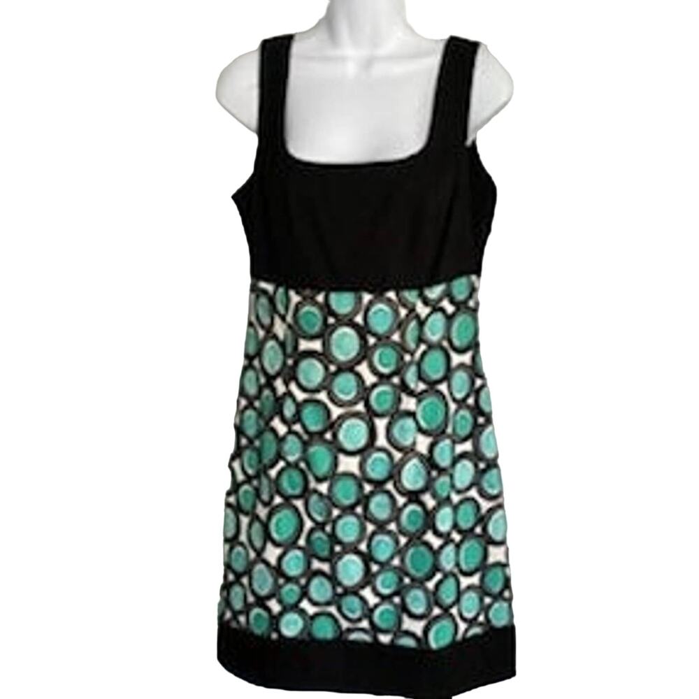 AB Studio Size 10 Black and Green Circle Pattern Sleeveless Dress